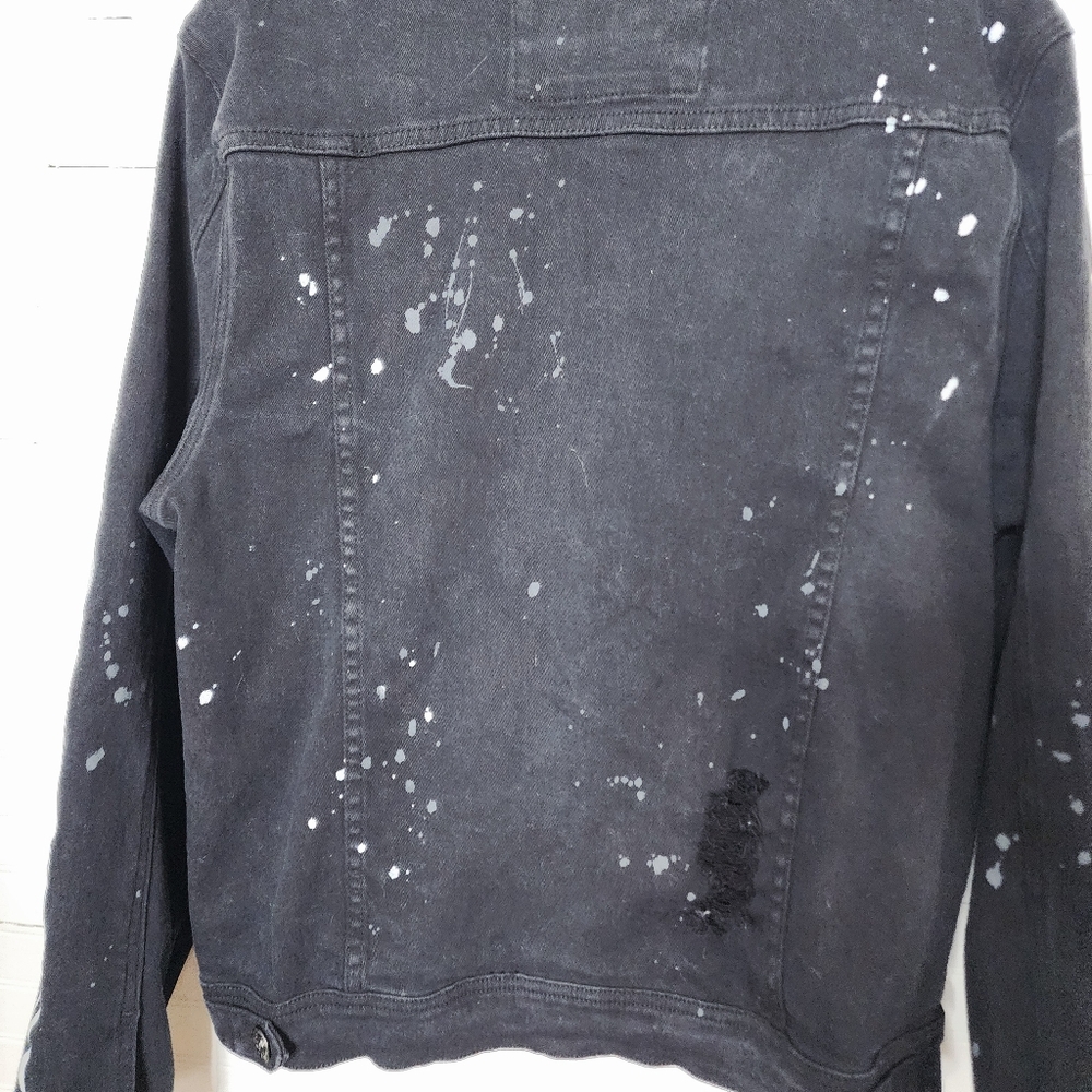 R3BEL Black Denim‎ Skeleton Arm Jacket Distressed Large Unisex - Picture 15 of 16